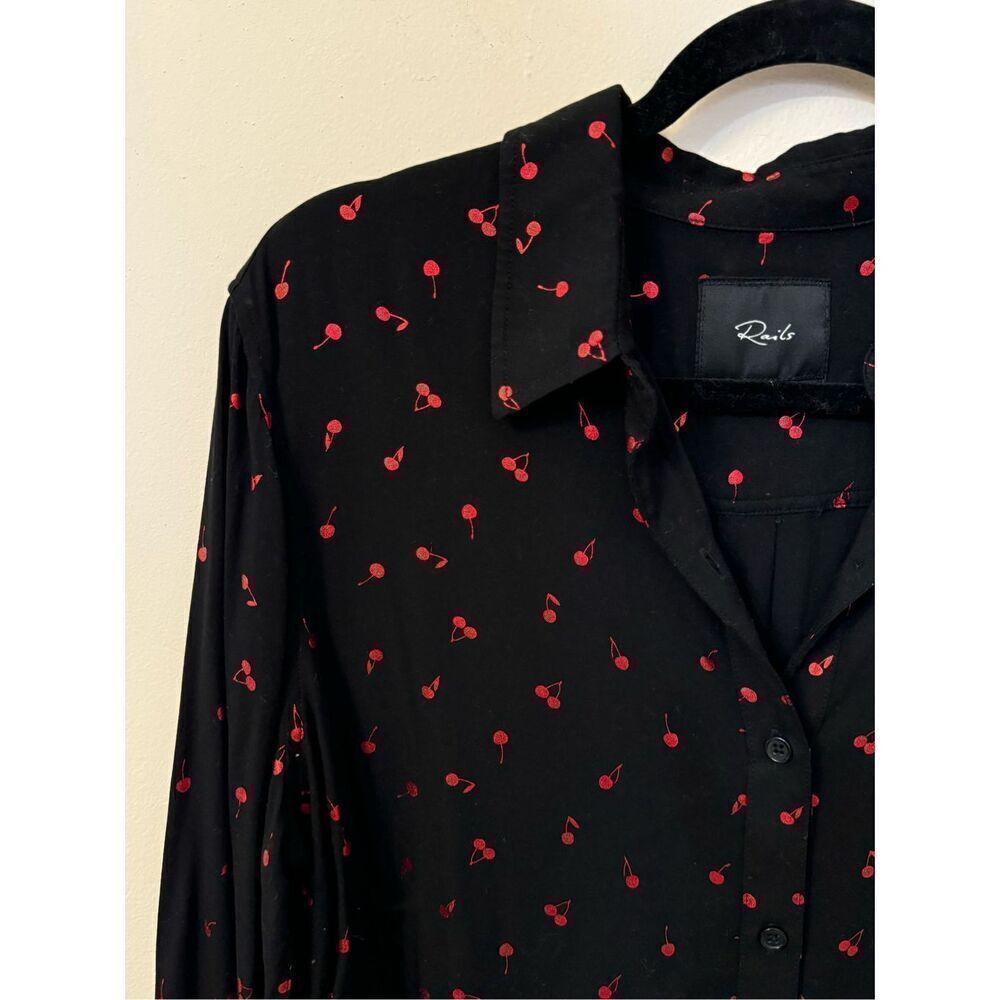 Rails Rocsi Metallic Cherry Print Black Button Do… - image 5
